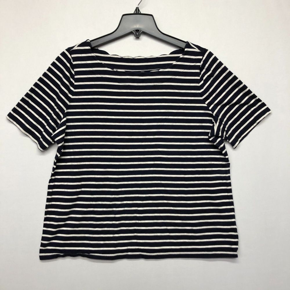 Talbots Women Scallop Neck Pima Cotton Shirt Top Blouse Size 1X Blue M128 -18